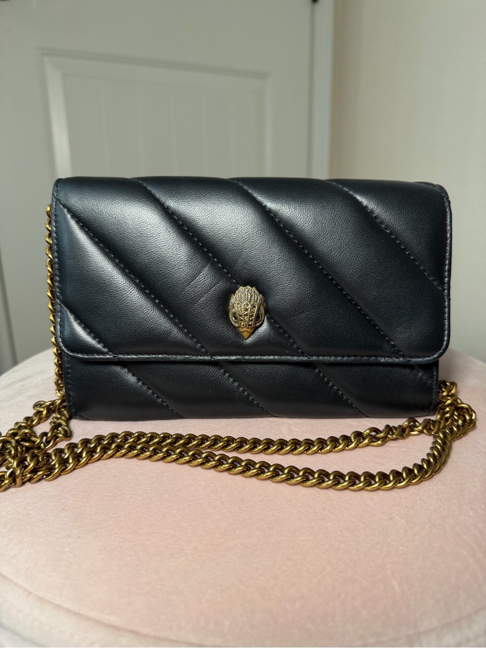 Black Quilted Chain Kurt Geiger Wallet Crossbody
